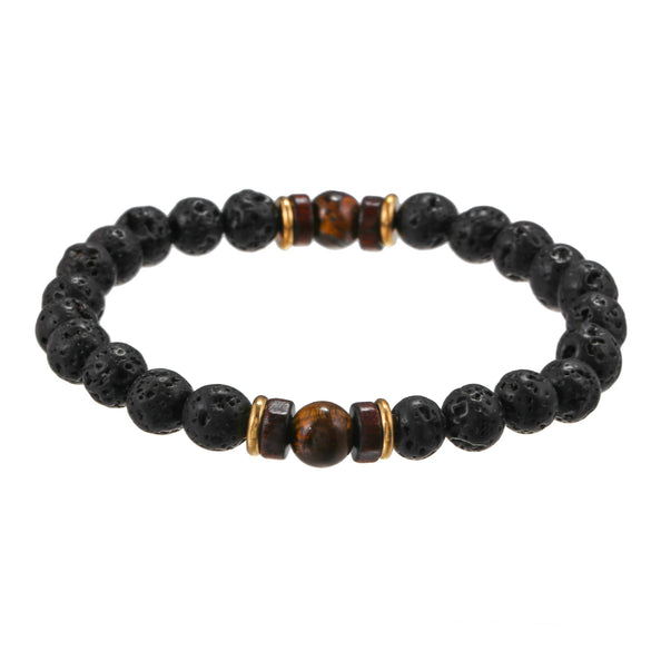 Wholesale Shining Volcanic Stone Black Iron Stone Geometric Handmade Couple Bracelet