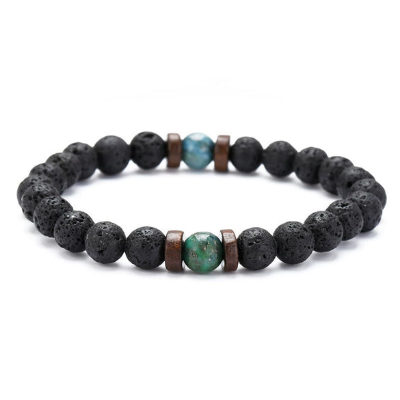 Wholesale Shining Volcanic Stone Black Iron Stone Geometric Handmade Couple Bracelet