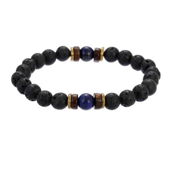 Wholesale Shining Volcanic Stone Black Iron Stone Geometric Handmade Couple Bracelet