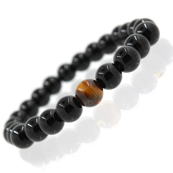 Wholesale Shining Volcanic Stone Black Iron Stone Geometric Handmade Couple Bracelet