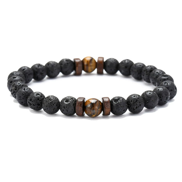 Wholesale Shining Volcanic Stone Black Iron Stone Geometric Handmade Couple Bracelet