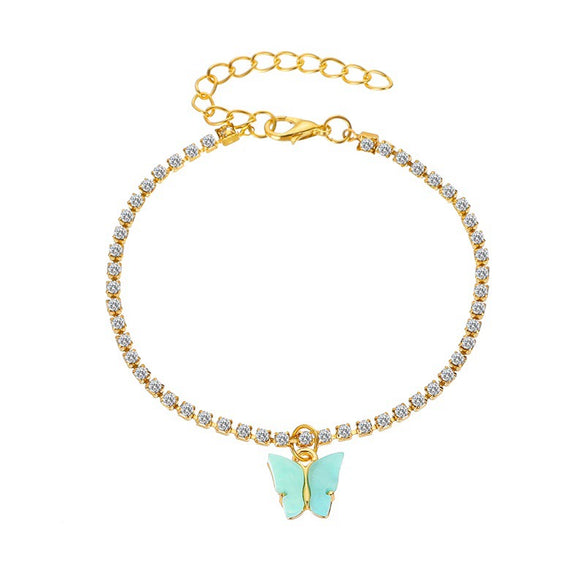 Wholesale Shiny Rhinestone Alloy Butterfly Pendant Anklet For Women Creative Simple Style