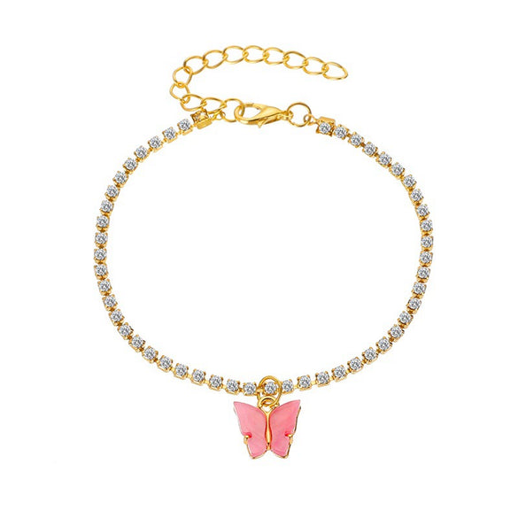 Wholesale Shiny Rhinestone Alloy Butterfly Pendant Anklet For Women Creative Simple Style