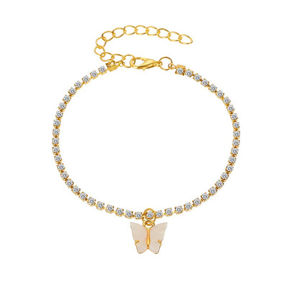 Wholesale Shiny Rhinestone Alloy Butterfly Pendant Anklet For Women Creative Simple Style