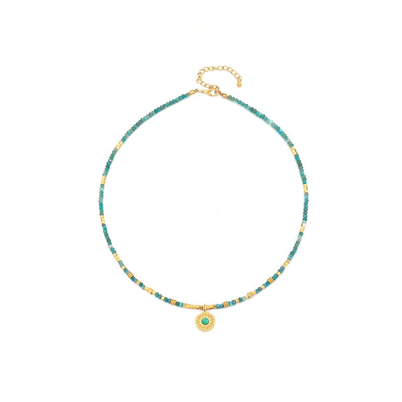 Wholesale Short Clavicle Chain Retro Style Malachite And Titanium Steel Geometric Beaded Handmade Women's Necklace