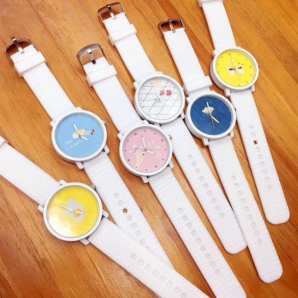 Wholesale Silicone Alloy Female Student Cartoon Round Watch With Stainless Steel Clasp