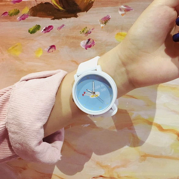 Wholesale Silicone Alloy Female Student Cartoon Round Watch With Stainless Steel Clasp