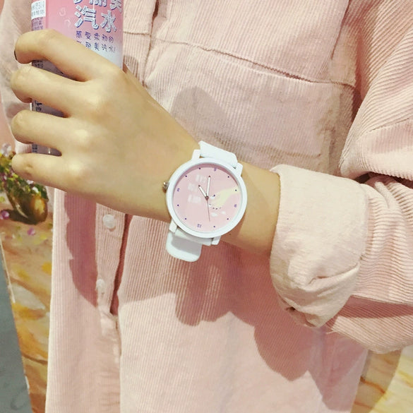 Wholesale Silicone Alloy Female Student Cartoon Round Watch With Stainless Steel Clasp