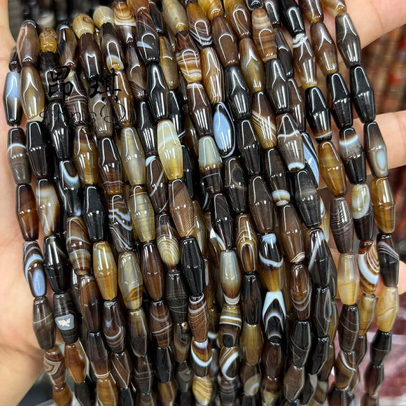 Wholesale Silk Agate Pointed Rice Beads For Diy Jewelry Polished With Brown Stripes