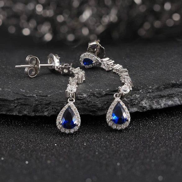 Wholesale 925 Silver Artificial Aquamarine Water Drop Zircon Tassel Geometric Earrings For Women