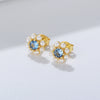 Wholesale Silver Blue Zircon Pearl Flower Design Electroplated Women's Earrings