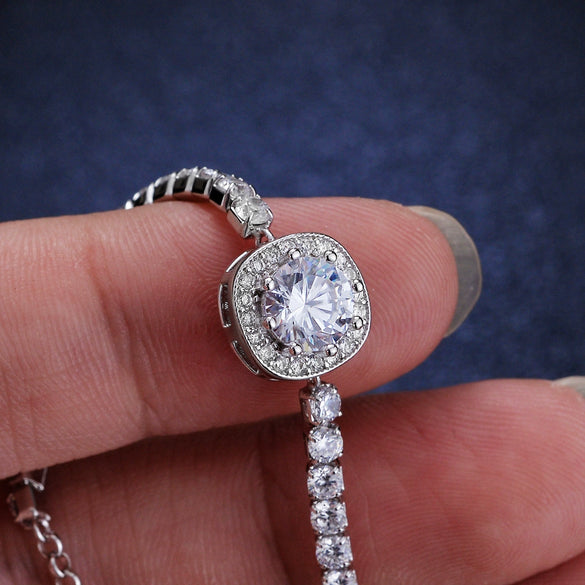 Wholesale 925 Silver Bracelet With Moissanite Square Bag Simple Style With Letters Numbers Text For Women