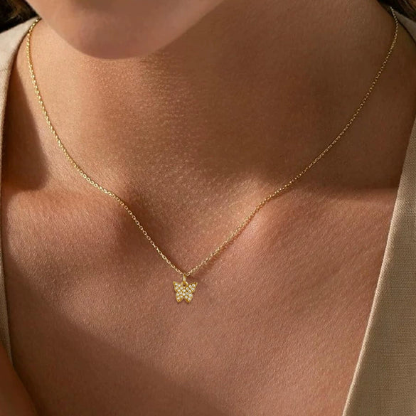 Wholesale Silver Butterfly Diamond Women's Cross Chain Clavicle Necklace