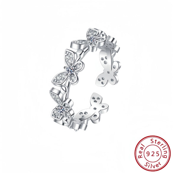 Wholesale Silver 925 Butterfly Ring Women's Fashionable Open Ring With Electroplating