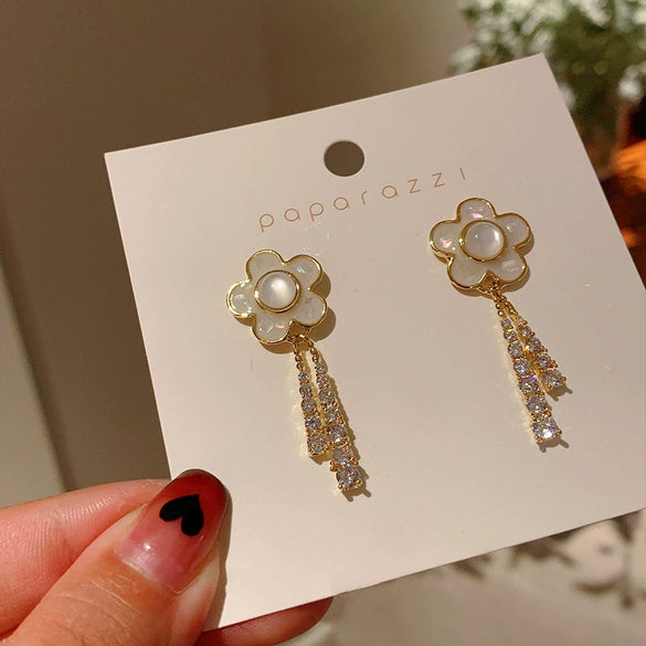 Wholesale 925 Silver Cat's Eye Stone Diamond Flower Earrings For Women With Electroplating Treatment