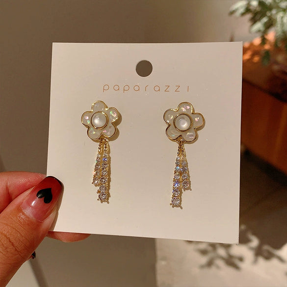 Wholesale 925 Silver Cat's Eye Stone Diamond Flower Earrings For Women With Electroplating Treatment