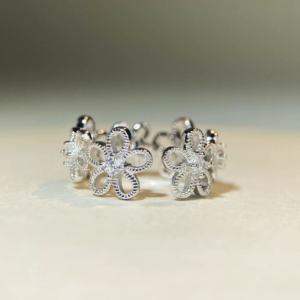 Wholesale Silver Daisy Open Ring Handmade Retro Carved Electroplated For Women