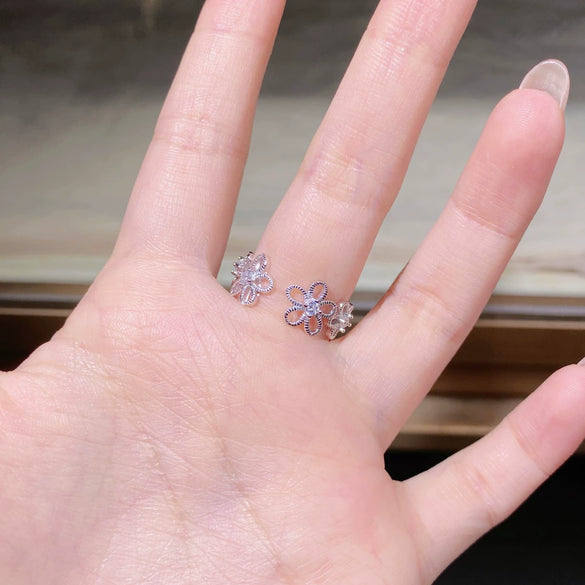 Wholesale Silver Daisy Open Ring Handmade Retro Carved Electroplated For Women