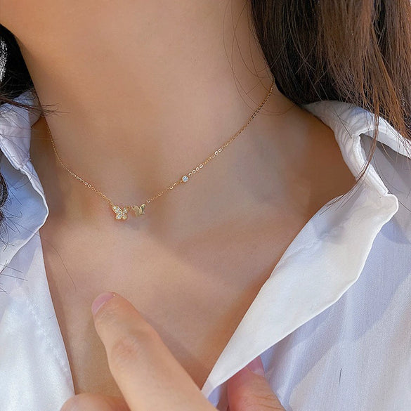 Wholesale Silver Double Butterfly Necklace With Diamonds And 18K Gold Plated Animal Style