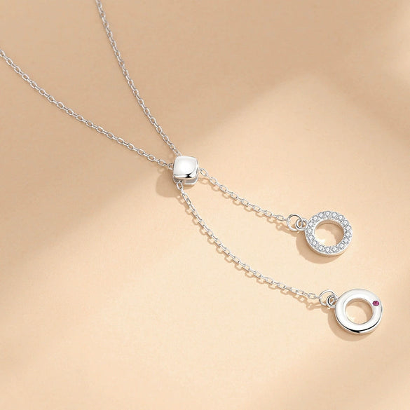 Wholesale 925 Silver Double Circle Pendant Necklace Women's Diamondinlaid Geometric Design Cross Chain