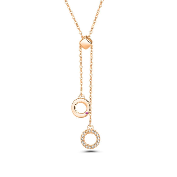 Wholesale 925 Silver Double Circle Pendant Necklace Women's Diamondinlaid Geometric Design Cross Chain