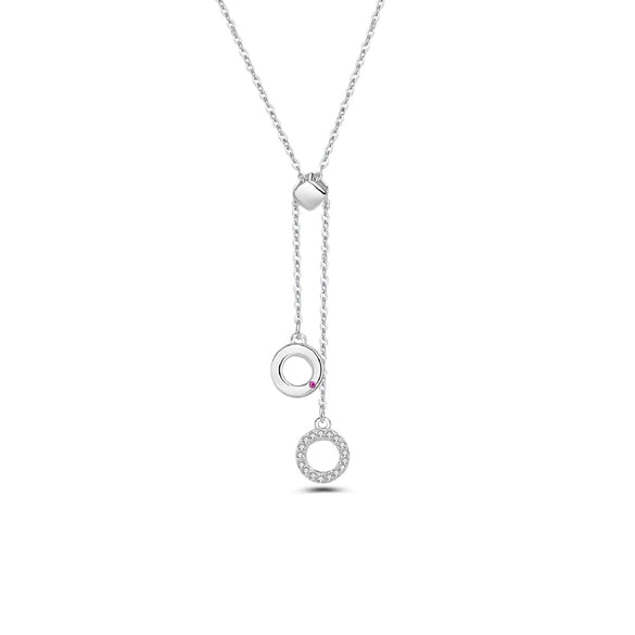 Wholesale 925 Silver Double Circle Pendant Necklace Women's Diamondinlaid Geometric Design Cross Chain