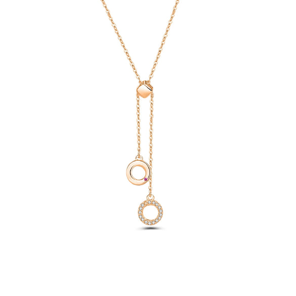 Wholesale 925 Silver Double Circle Pendant Necklace Women's Diamondinlaid Geometric Design Cross Chain