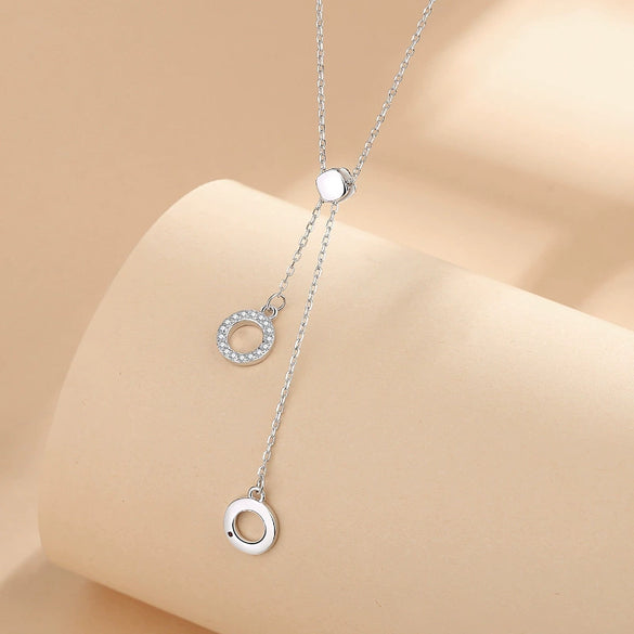 Wholesale 925 Silver Double Circle Pendant Necklace Women's Diamondinlaid Geometric Design Cross Chain