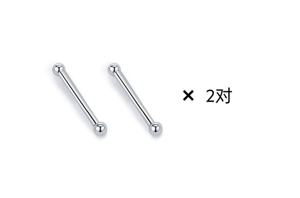 Wholesale Silver Ear Stick With Two Round Beads Geometric Style Electroplated For Girls Anti Blocking Sleeping Ear Holes