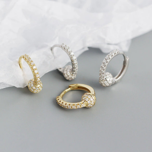Wholesale Silver Ear Studs For Women Geometric Style S925 Silver Gold Ball Diamond Electroplated