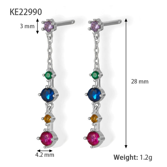 Wholesale 925 Silver Earrings Elegant Ear Studs With Color Zirconium Zircon Geometric Design Electroplated