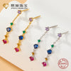 Wholesale 925 Silver Earrings Elegant Ear Studs With Color Zirconium Zircon Geometric Design Electroplated