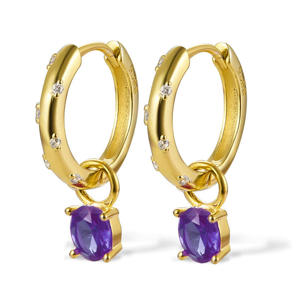 Wholesale 925 Silver Earrings Geometric Style Colorful Egg Zircon Design For Women