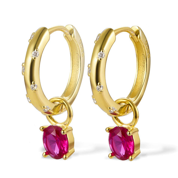 Wholesale 925 Silver Earrings Geometric Style Colorful Egg Zircon Design For Women