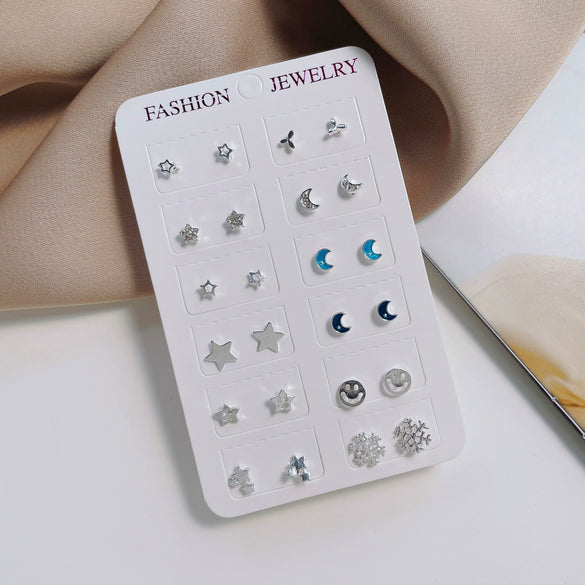 Wholesale Silver Earrings Set For Women Simple Allmatch Geometric Electroplated Earrings Combination
