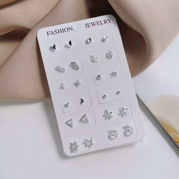 Wholesale Silver Earrings Set For Women Simple Allmatch Geometric Electroplated Earrings Combination