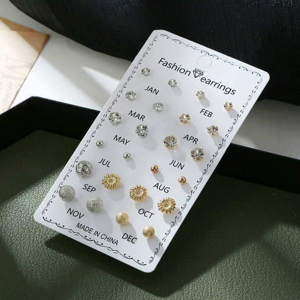 Wholesale Silver Earrings Set For Women Simple Allmatch Geometric Electroplated Earrings Combination