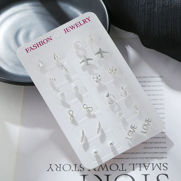 Wholesale Silver Earrings Set For Women Simple Allmatch Geometric Electroplated Earrings Combination