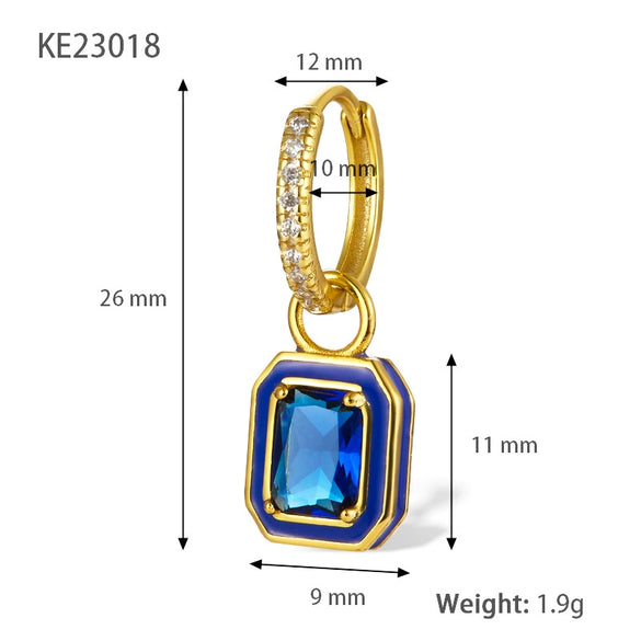 Wholesale 925 Silver Earrings With Colorful Zircon Square Shape Geometric Pattern Inlaid Zircon Process For Women