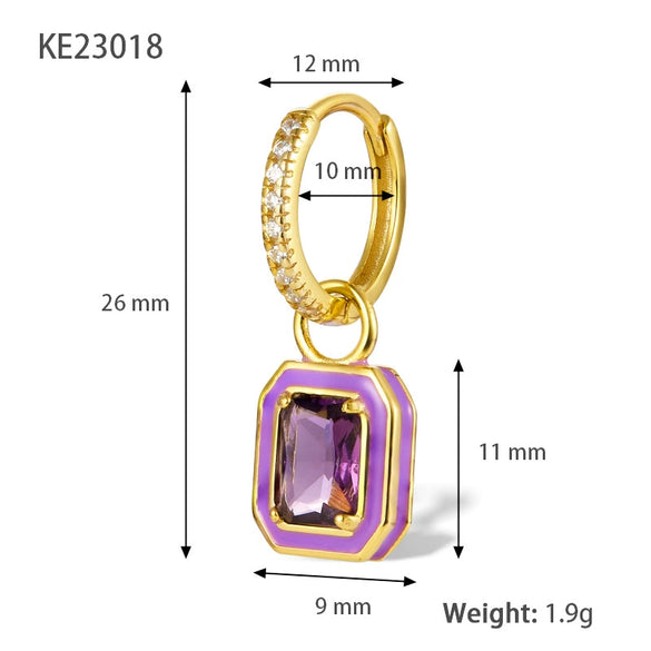 Wholesale 925 Silver Earrings With Colorful Zircon Square Shape Geometric Pattern Inlaid Zircon Process For Women