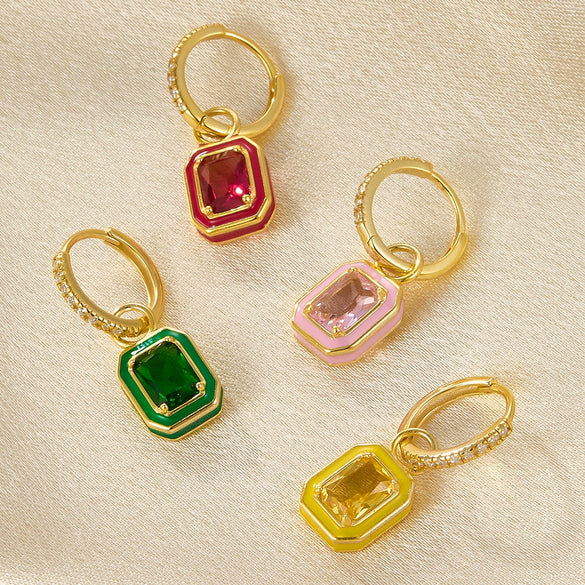 Wholesale 925 Silver Earrings With Colorful Zircon Square Shape Geometric Pattern Inlaid Zircon Process For Women