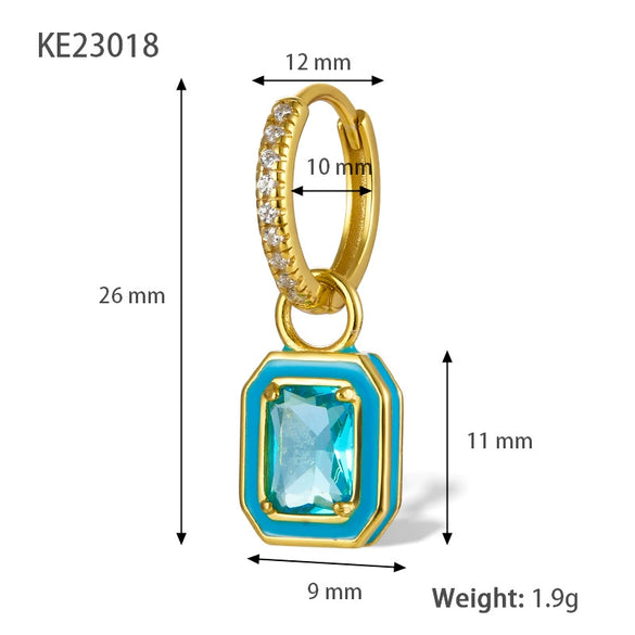 Wholesale 925 Silver Earrings With Colorful Zircon Square Shape Geometric Pattern Inlaid Zircon Process For Women