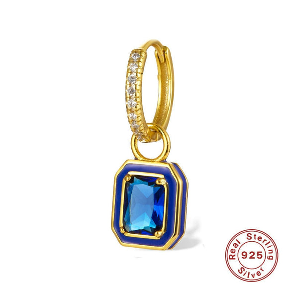 Wholesale 925 Silver Earrings With Colorful Zircon Square Shape Geometric Pattern Inlaid Zircon Process For Women