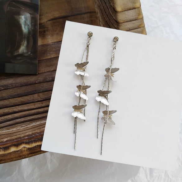Wholesale 925 Silver Electroplated Butterfly Long Tassel Earrings For Women