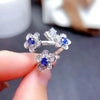 Wholesale 925 Silver Electroplated Fairy Style Flower Pattern Ring Inlaid With Natural Sapphire For Women