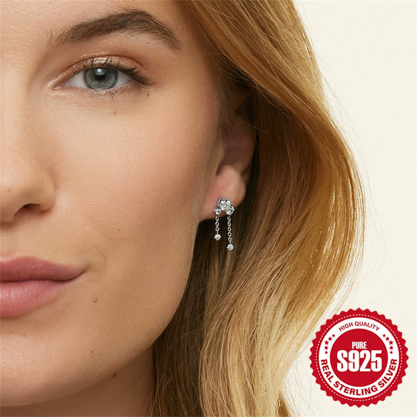 Wholesale 925 Silver Elegant Big Dipper Tassel Stud Long Earrings With Geometric Pattern And Inlaid Zircon For Unisex