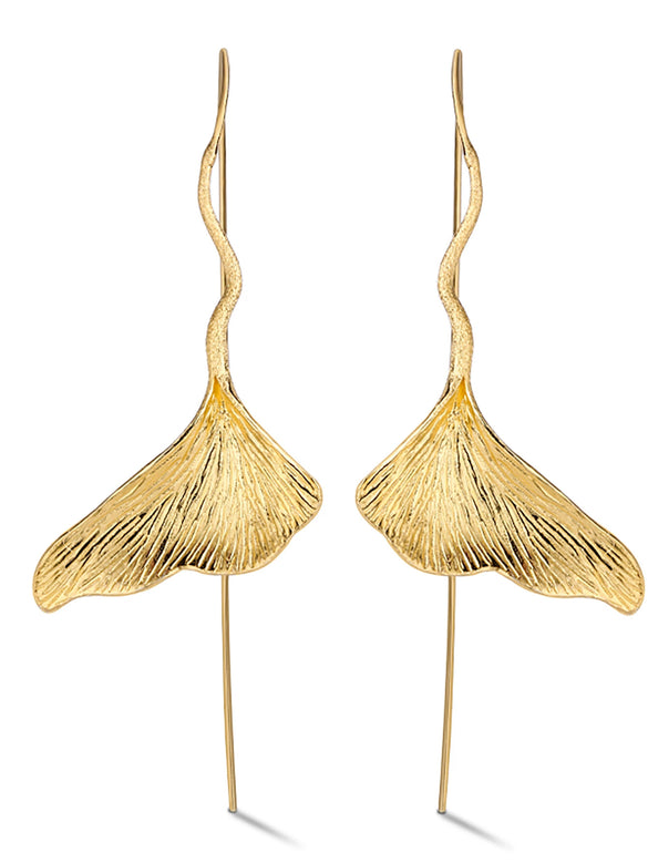 Wholesale 925 Silver Elegant Ginkgo Leaves Fan Ear Hook Pendant Earrings Jewelry For Women
