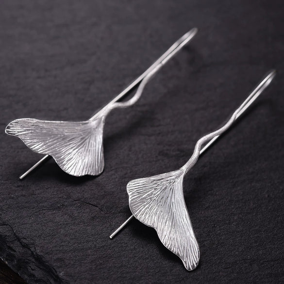 Wholesale 925 Silver Elegant Ginkgo Leaves Fan Ear Hook Pendant Earrings Jewelry For Women