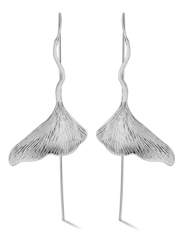 Wholesale 925 Silver Elegant Ginkgo Leaves Fan Ear Hook Pendant Earrings Jewelry For Women