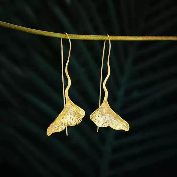 Wholesale 925 Silver Elegant Ginkgo Leaves Fan Ear Hook Pendant Earrings Jewelry For Women
